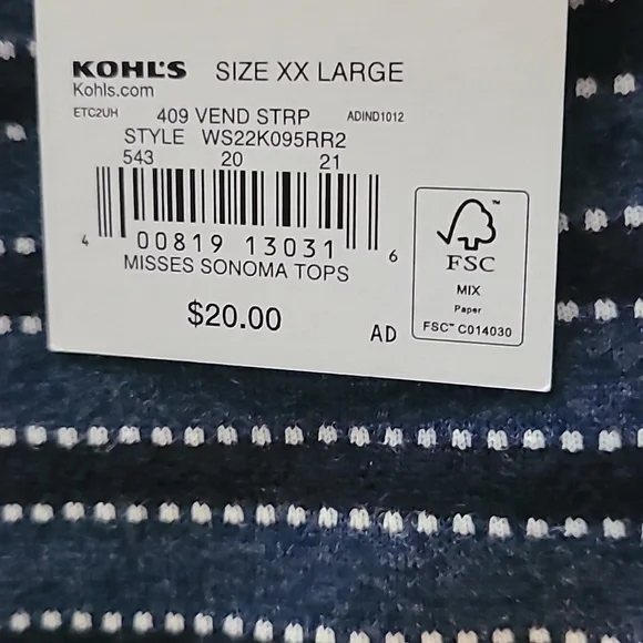 SONOMA BRAND WOMENS NAVY AND WHITE STRIPED TANK TOP SIZE XX LARGE - Picture 4 of 8